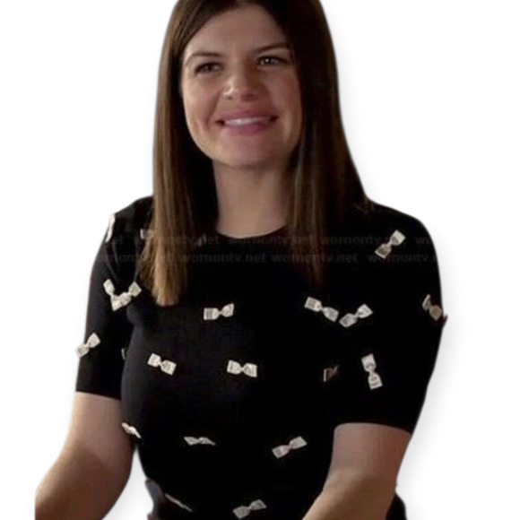 Alice + Olivia All Over Bow Wool Embellished Knit Pullover Sweater‎ - Picture 2 of 7